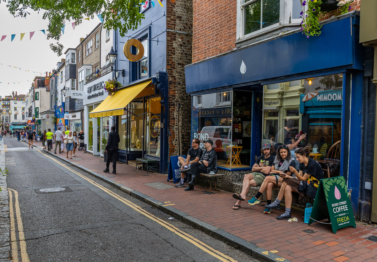 Brighton North Laine with speciality coffee shop 